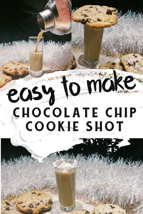 Chocolate Chip Cookie Shot Sugar Cookie Shot Recipe, Cookie Dough Pudding Shots, Oatmeal Cookie Shot Recipes, Cookie Dough Vodka Recipes, Cookie Dough Whiskey Recipes, Cookie Dough Cocktail, Cookie Dough Shots Alcohol, Cookie Dough Whiskey Drinks, Christmas Chocolate Kahlua & Bailey’s Pudding Shots