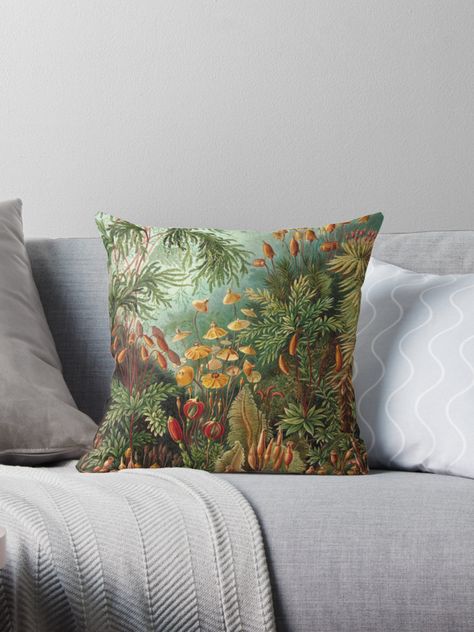 Decorative vintage illustration of plants and mosses. • Also buy this artwork on home decor, apparel, phone cases, and more.    #pillow #throwpillow #vintage #illustration #nature #foliage #green #painting 19th Century Illustration, Vintage Plants, Paradise Garden, Botanical Illustration Vintage, Nature Painting, Garden Pillows, Scientific Illustration, Fantasy Aesthetic, Nature Illustration