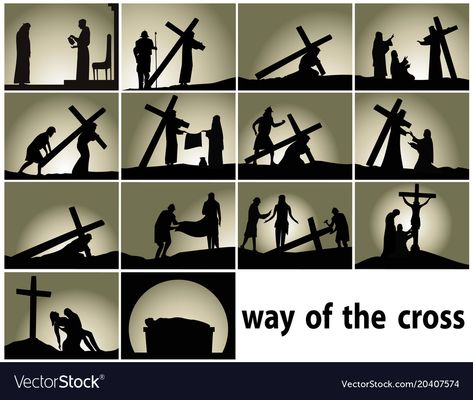 Way Of The Cross Stations, Religious Background, Cross Silhouette, Way Of The Cross, Cross Vector, Church Stage Design, Church Stage, Stations Of The Cross, Cross Art