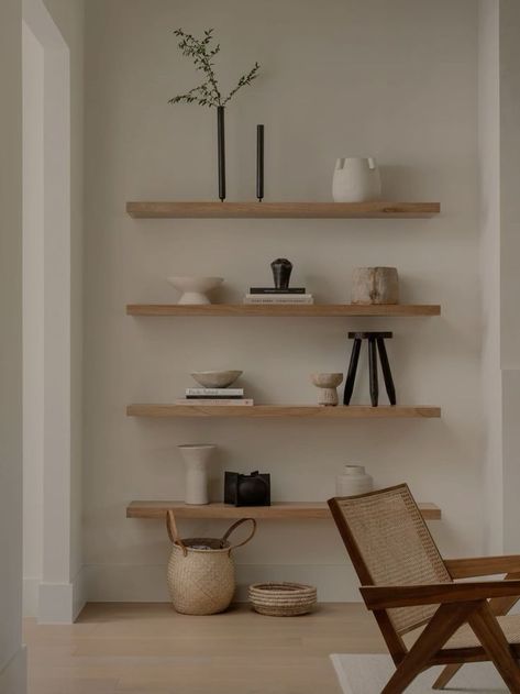 Modern Living Room Floating Shelves, Jenna Barton, Floating Shelves Living Room, Japandi Home, Living Room Shelves, Living Room Scandinavian, Scandinavian Interior Design, Living Room Inspo, A Living Room