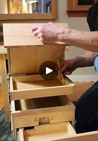 These drawers have secret storages! | These drawers have secret storages! | By Art & Architecture | This guy right here is a wood
worker and his creations are special. When we say that they
are special, we mean it. Every drawer and shelf here has more
to it than what meets the eye. Drawers frame is a chair. Can
you believe it? A regular shelf that opens a secret storage by
just pulling a book. But hold on because you haven't
seen anything just yet. A simple card swipe and another
secret storage opens up. Not too bad for a drawer, huh?
Storage after storage. We cannot believe our eyes. Some
true constructing genius is what we're witnessing. This is
perfect for anyone who prefers to hide their private stuff.
What do you guys think? Let us know in the comments. Diy Hidden Drawer Secret Compartment, Hidden Drawers Secret Compartment, Wood Ceiling Beams, Secret Compartment Furniture, Lamp Pottery, Secret Drawer, Room Of One's Own, Secret Box, Secret Storage