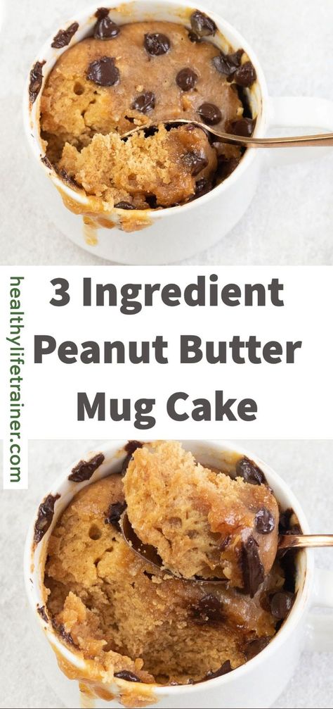 This 3 ingredient peanut butter mug cake is the perfect dish if you are in search of a quick and easy treat at home without making too much fuss in the kitchen; it is easy, delicious, gluten-free and low in carbs. #lowcarbcake #3ingredientcakerecipe #peanutbuttermugcake Flourless Mug Cake, 3 Ingredient Mug Cake, Peanut Butter Mug Cake, Gluten Free Mug Cake, 2 Ingredient Desserts, 3 Ingredient Cakes, Mug Cake Healthy, Microwave Dessert, Easy Mug Cake