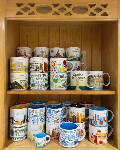 I Turned My Mom’s Starbucks Mug Collection into a Kitchen Centerpiece | The Kitchn Dirty Kitchen Design, Mug Souvenir, Kitchen Centerpiece, Dirty Kitchen, Starbucks Mug, Mug Collection, Starbucks Mugs, Cool Cafe, Cute Cups