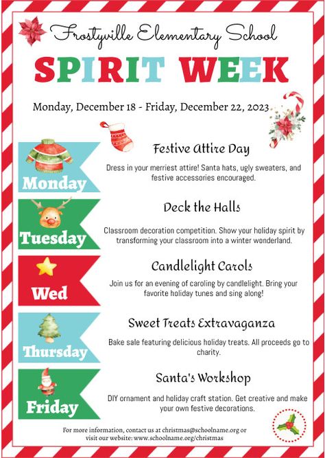 230+ Free Templates for 'Spirit week flyers' Office Christmas Spirit Week Ideas, December Spirit Week Ideas, Holiday Spirit Week Ideas For Work, Christmas Spirit Week Ideas For Work, Christmas Dress Up Days School, Christmas Spirit Week Ideas, Hoco Inspiration, Christmas Spirit Week, Spirit Week Flyer