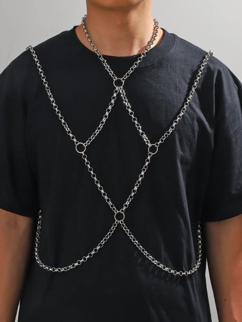 Mens Chainmail Jewelry, Chain Body Harness Men, Body Chains Men, Men Body Jewelry, Chain Harness Men, Harness For Men, Chainmail Clothing, Body Jewelry Men, Chain Outfit