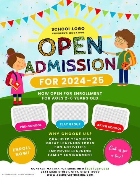 School Admission Flyer Design, School Flyer Design Templates, School Advertisement Poster Design, Admission Open Poster, School Admission Poster Design, Sky Banner, School Event Flyer, Banner School, Illustration School