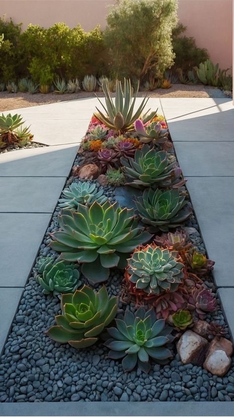 Rustic River Rock and Succulent Pairings for Naturalistic Gardens - Cheerful Talks Succulent Rock Garden, Succulent Garden Landscape, Succulent Frame, Naturalistic Garden, Succulent Landscape Design, Small Front Yard Landscaping, Succulent Garden Design, Succulent Landscaping, Front Yard Garden Design