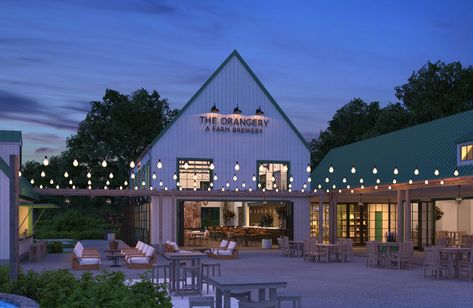 Brewery Building, Brewery Interior, Beer Garden Ideas, Beer Factory, Brewery Bar, Farm Cafe, Brewery Restaurant, Brewery Design, Retail Facade