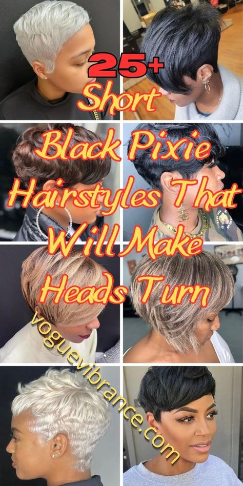 Turn heads with these 25 fierce Pixie Short Black hairstyles! From chic fades to bold twists, discover the perfect style to showcase your unique beauty and confidence. Embrace your natural texture and rock your short hair with unparalleled flair! #PixieShortBlack #HairstyleInspiration #FierceBeauty Short Colored Pixie Hair Black Women, Pixie Hairstyles 2024, Retro Hairstyles For Short Hair, Texturized Short Hair, Short Hairstyles For Black Women Natural, Cute Short Hairstyles For Black Women, Short Relaxed Hairstyles Pixie Cuts, Short Hair Cuts Black Women, Short Hair Styles For Black Women