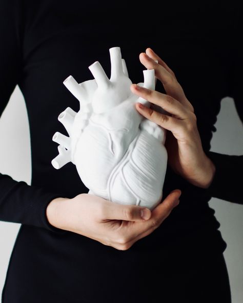 Anatomical heart vase hands Hand Holding Something, Woman In Black Dress, Hands Holding Heart, Skull Reference, Woman In Black, Hand Drawing Reference, Heart Photography, Hand Reference, Heart Drawing