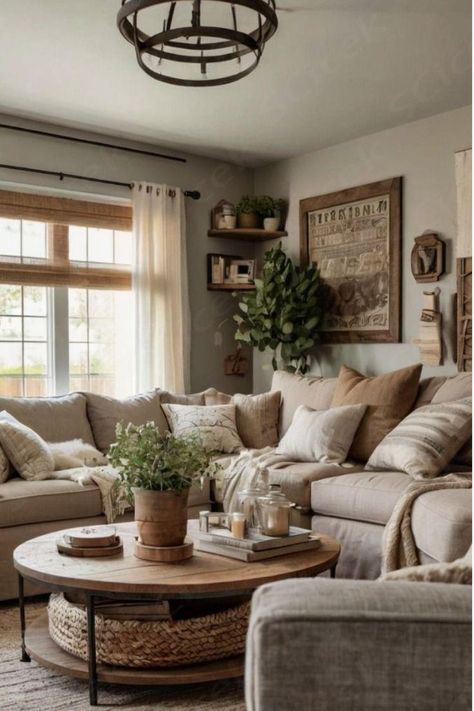 Browse stunning farmhouse living rooms full of design ideas and finishes. Cozy spaces filled with modern touches, distressed rustic woods, and stylish farmhouse decor. Get inspired for your remodel or new build with these stunning modern farmhouse style living room.
 ... more Farmhouse Living Room With Plants, Linen Living Room Ideas, Large Cozy Living Room Ideas, Linen Sectional Living Room, Home Decor Ideas Neutral Colors, Living Room Inspiration Sectional, Cozy Mobile Home Living Room, Grey Cream Rust Living Room, Cottagecore Aesthetic Living Room Cozy