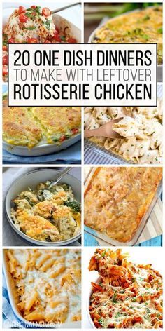 Great ideas for quick and easy weeknight dinners - one dish dinners and casseroles using leftover rotisserie chicken! | rotisserie chicken casseroles | shredded chicken | chicken rice casserole Things To Make With Cooked Chicken, Dinner Ideas For Leftover Chicken, Dinners Using Shredded Chicken, Chicken Recipes With Shredded Chicken, Dinners To Make With Shredded Chicken, Shredded Chicken Recipe Ideas, Shredded Leftover Chicken Recipes, Quick Dinner With Shredded Chicken, Meals With Shredded Chicken Dinners