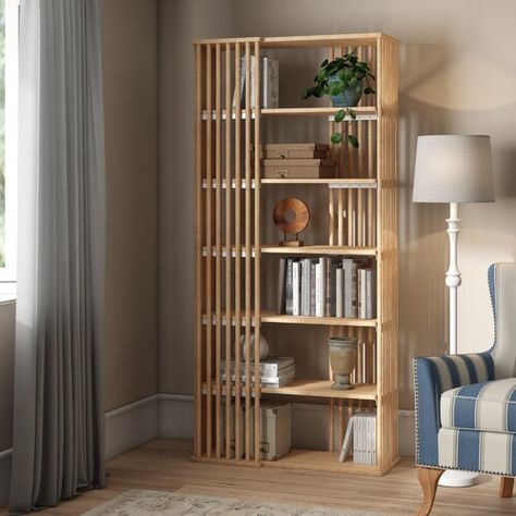 Kane Bamboo Bookcase Isabelline Small Home Library Design Shelves, Japandi Bookcase, Japanese Bookshelf, Bamboo Bookcase, Small Space Living Hacks, Shoji Screen Room Divider, Bamboo Bookshelf, Small Home Library, Bamboo Projects