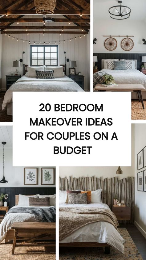 Check out these 20 Bedroom Makeover Ideas For Couples On A Budget! Are you looking to refresh your bedroom? Are you feeling like a bedroom makeover? I've got you! When it comes to giving your bedroom a makeover, it doesn’t have to be expensive or complicated. Whether you’re a couple looking to refresh your space or just wanting to create a cozy retreat, you'll find lots of ideas here. Easy Bedroom Updates, Bedroom Decor Master For Couples On A Budget, Master Bedrooms Decor Contemporary, Bedroom Budget Makeover, Master Bedrooms Decor Rental Friendly, How To Make Your Bedroom Sexier, Inexpensive Bedroom Makeover, Bedroom Inspirations Master Before And After, Awesome Bedrooms For Couples