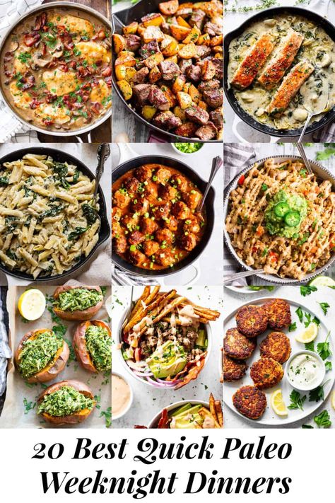 Easy Paleo Weeknight Dinners, Paleo Menu For A Week, Quick Healthy Paleo Meals, Paleo Meal Prep Dinner, Quick Paleo Meals Dinners, Paleo Weeknight Meals, Paleo Meal Ideas Easy, Paleo Meals For One, 20 Minute Paleo Meals