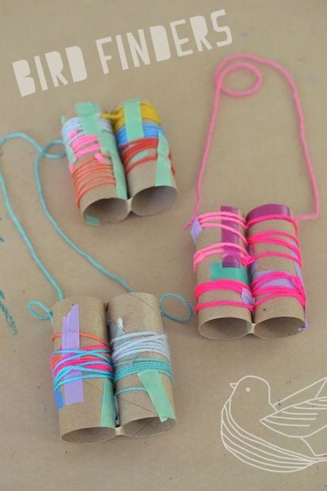 If you're hoping to spot some unique birds on your next hike, try making these bird finder binoculars first! // Craft by Art Bar Craft With Yarn, Diy Binoculars, Binocular Craft, Green Crafts, Vbs Craft, Colored Tape, Daycare Crafts, Toddler Art, Kids' Crafts