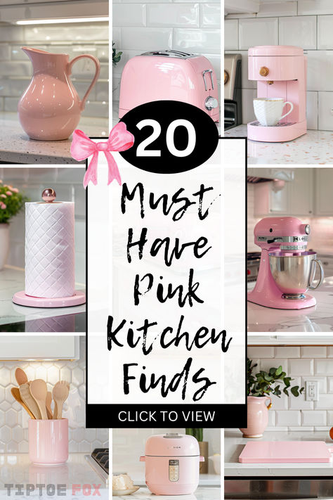 must have pink kitchen finds from Amazon Spice Jars Ideas, Kitchen Decor Ideas Apartment, Pink And White Kitchen, Apartment Pink, Pink Kitchen Appliances, Pink Kitchen Decor, Amazon Kitchen Must Haves, Kitchen Finds, Amazon Kitchen Gadgets