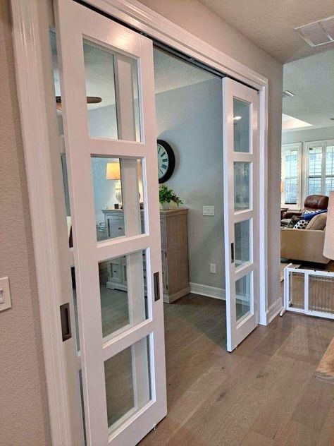 French Doors To Living Room, Double Door Alternatives, Indoor Sliding Glass French Doors, Door Between Living Room And Dining Room, Bifold Office Doors, Living Room Slider Doors, Indoor Sliding Glass Doors, Sliding Double Doors Internal, Doors Between Kitchen And Living Room