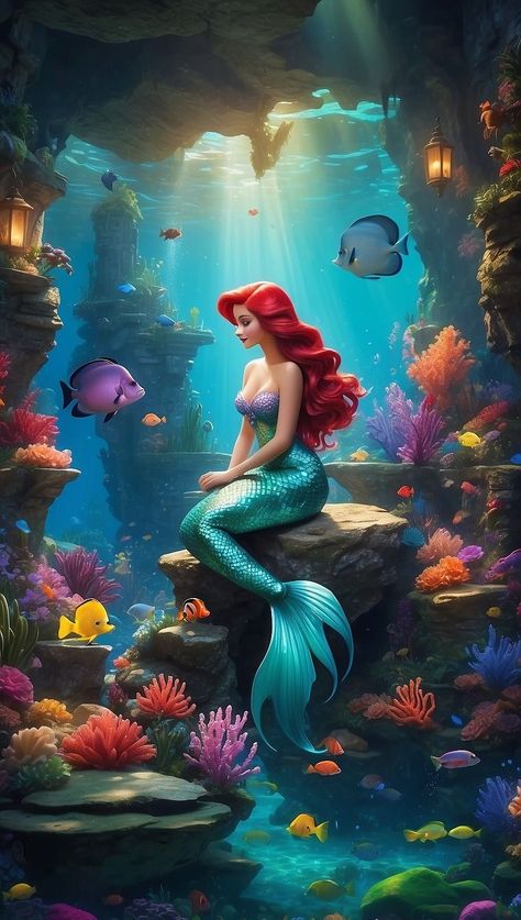 Mermaid Sitting On A Rock, Mermaid Wallpaper Iphone, Mermaid Wallpaper Backgrounds, Ariel Wallpaper, Mermaid Sitting, Little Mermaid Wallpaper, Mermaid Anime, Mermaid Background, Disney Character Drawings