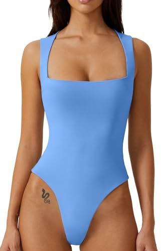 Figure Sculpting, High Cut Bodysuit, Leotard Bodysuit, Blue Bodysuit, Body Suits, Bodysuit Designs, Flare Jumpsuit, Square Neck Bodysuit, Long Sleeve And Shorts