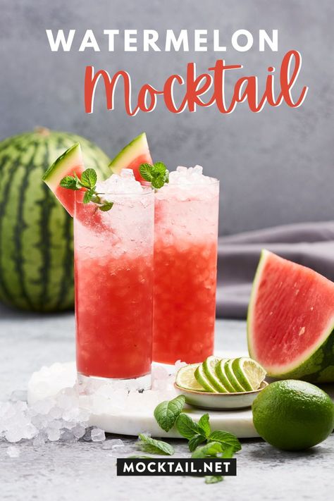 Summer would not be the same without watermelon mocktails. Our watermelon mocktail recipe is definitely a drink you will crave all summer long. Making a watermelon mocktail is pretty easy. It is great in the morning, perfect in the afternoon and a wonderful drink to end your day. Watermelon Mocktails, Watermelon Mocktail Recipe, Watermelon Mocktail, Mint Mocktail, Easy Mocktails, Mocktail Drinks, Watermelon Drink, Perfect Summer Drink, Watermelon Mint