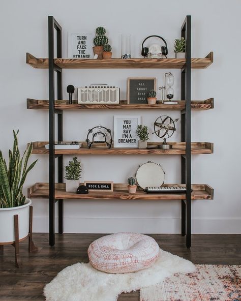 If you're looking for a creative way to display your book collection or if you just need to build something on a budget, a DIY industrial bookshelf could help you bring both personality and style to your home. #hunkerhome #diy #bookshelf #bookshelfideas #diybookshelfideas Diy Industrial Bookshelf, Industrial Design Diy, Diy Industrial Home Decor, Industrial Bookcase, Industrial Diy, Bookcase Diy, Industrial Bookshelf, Industrial Bookcases, Industrial Home Design