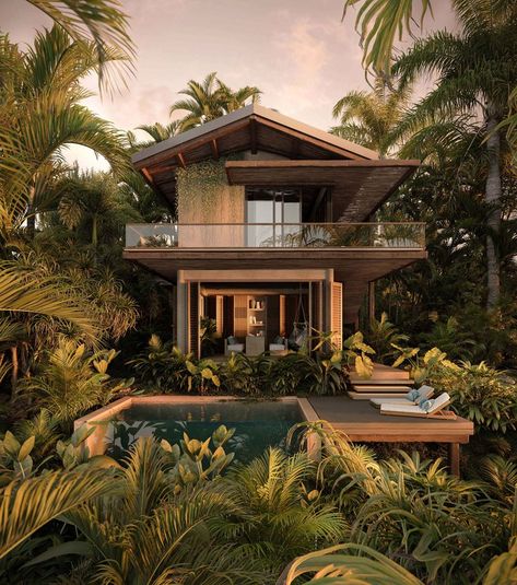 Tropical House Exterior, Houses In Costa Rica, Tropical Houses Architecture, Villa Ideas, Tropical Beach Houses, Modern Tropical House, Tropical House Design, Jungle House, Bali House