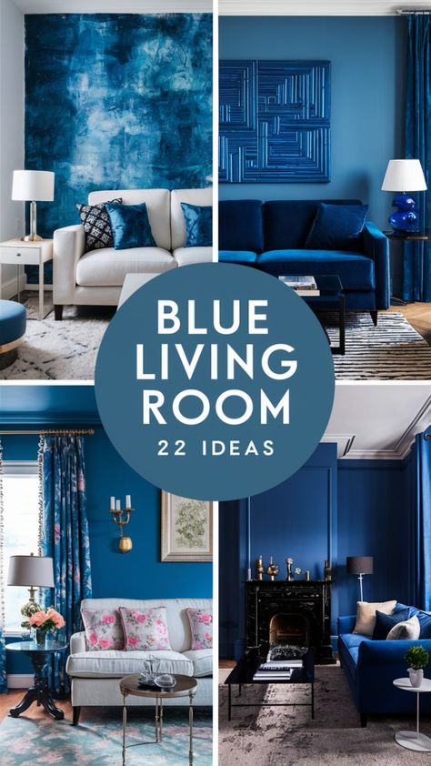 Get inspired by blue living room ideas that make your home feel modern and cozy. Opt for dark navy walls and white accents to create a striking look, or try powder blue and grey for a softer vibe. Add warmth with blue living room decor like soft rugs, curtains, and cushions. These designs are ideal for both apartments and larger homes, bringing style and comfort together effortlessly. Perfect for adding a touch of elegance, these ideas make any living space feel inviting Royal Blue Accent Wall, Living Room Ideas Cozy Modern, Room Ideas Cozy Modern, Royal Blue Living Room Decor, Navy Walls Living Room, Blue Living Room Walls, Navy Blue And Grey Living Room, Blue Living Room Ideas, Royal Blue Walls