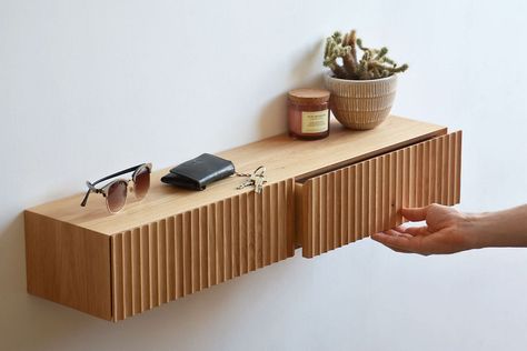 Wall Mounted Entryway Table, Wall Slats Entryway, Micro Entryway Ideas, Entry Shelf Ideas Entrance, Entry Wall Storage, Entrance Shelf Ideas Entryway, Hallway Floating Shelves, Mini Entryway Ideas, Ikea Entryway Storage