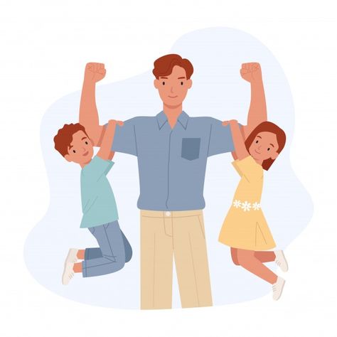 Happy father's day. strong dad with his ... | Premium Vector #Freepik #vector #kids #family #character #cartoon Father Character, Ur Mine, Dad Drawing, Dad Pictures, Girly Room Decor, Teddy Day, Best Anniversary Gifts, Anniversary Gifts For Parents, Character Cartoon