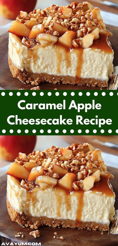 Craving a delightful dessert? This Caramel Apple Cheesecake Recipe is a heavenly blend of rich cheesecake and sweet caramel. It's an easy dessert recipe that’s perfect for family gatherings and special occasions. Caramel Apple Cheesecake Recipes, Apple Cheesecake Recipes, Caramel Apple Cheesecake, Apple Cheesecake, Caramel Drizzle, Creamy Caramel, Apples And Cheese, Caramel Cheesecake, Caramel Topping