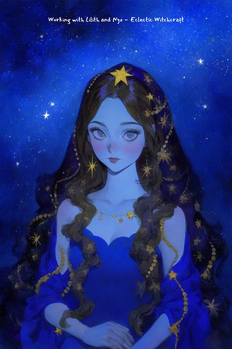 Celestial Digital Art, Goddess Of Life Art, Time Goddess Character Design, Nyx Goddess Outfit, Star Magic Aesthetic, Celestial Art Goddesses, Star Goddess Art, Goddess Reference, Working With Lilith