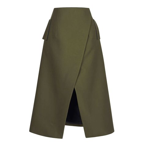 Take on the challenge of day-to-nightwear. This exquisitely tailored skirt from Josh Goot creates the perfect palatte for a black tee and a minimal beauty look.  Josh Goot Wrap Midi Skirt $665 at Moda Operandi Tuxedo Skirt, Military Skirts, How To Wear Culottes, Mid Calf Skirt, Tailored Skirt, Calf Length Skirts, Wrap Around Skirt, Mid Length Skirts, Work Wear Women