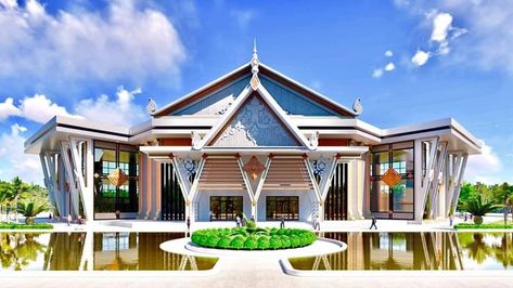 Khmer Restaurant Design, Khmer Modern House, Khmer Building, Cambodia Architecture, Gallery Plan, Khmer Architecture, Flat House Design, Church Building Design, Apartments Exterior