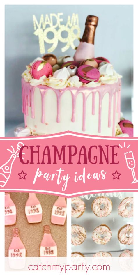 Champagne Birthday Ideas For Women, Pink Champagne Theme Party, 40th Birthday Champagne Party, Pink Champagne Birthday Theme, Champagne Birthday Decor, Rose Gold Themed Birthday Party Ideas, Champagne Theme Birthday Party, Champagne Birthday Ideas, Champagne Birthday Party Theme