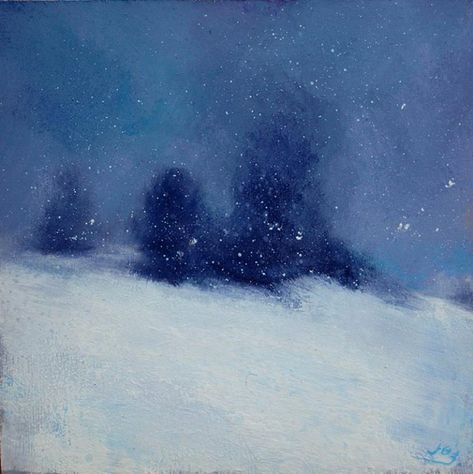 Snowfall on Mont Ventoux | A small painting with snowflakes silently falling down to cover the already thick blue-white ground #contemporaryart #snow #winterscenes Winter Landscape Painting, Mazzy Star, Snow Art, Painting Snow, Winter Painting, Sky Painting, Snow Scenes, Blue Painting, Winter Art