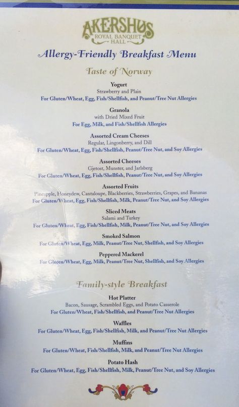 Alexis's Gluten Free Adventures: Akershus Royal Banquet Hall Allergy-Friendly Menus - Epcot Royal Banquet Hall, Akershus Royal Banquet Hall, Allergy Friendly Cookies, Oven Baked Cod, Royal Banquet, Shellfish Allergy, Soy Allergy, Eating Gluten Free, Tree Nut Allergy