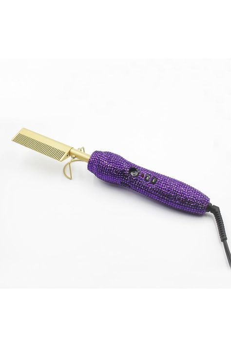 Diamond Electric Hot Comb,Bling Hot Comb Electric for Wigs,Crystal Hair Straightener Brush for Women,Adjustable Temperature Heat Pressing Combs for Natural Black Hair (Purple2) Hot Comb, Hair Straightener Brush, Straightener Brush, Natural Black Hair, Wig Colors, Hair Brush Straightener, Black Natural Hairstyles, Crystal Hair, Light Skin