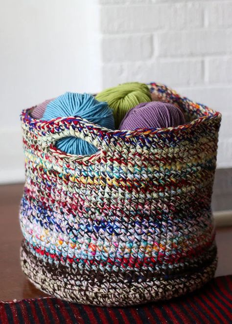 Scrap Yarn Storage Basket – Crochet Yarn Baskets, Scrap Yarn Crochet, Leftover Yarn, Yarn Basket, Crochet Storage Baskets, Crochet Basket Pattern Free, Crochet Storage, Scrap Yarn, Yarn Storage