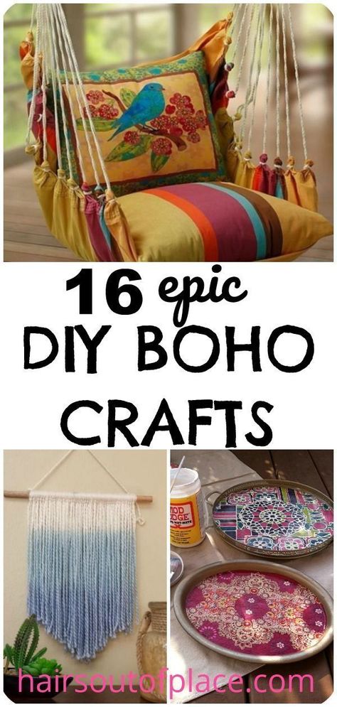 16 fun and easy DIY boho craft ideas to help you decorate your boho bedroom! Making your own DIY gypsy decor is an inexpensive way to make your own wall hangings, create the ultimate gypsy or hippie room, apartment or home. Perfect gypsie crafts for teens or college students! #boho #bohocrafts #gypsy #diycrafts Boho Craft Ideas, Hippie Crafts, Hippie Room, Diy Home Decor For Apartments, Boho Crafts, Boho Chique, Hippy Room, Decor Ikea, Diy Boho