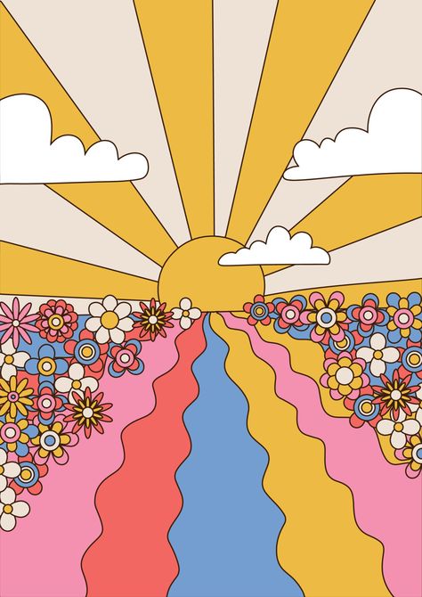 Inspiring Backgrounds, Trippy Sun, Hippie Background, Hippie Drawing, Hippie Sun, Wallpaper Hippie, Western Wallpaper, 1960s Hippie, Hippie Designs