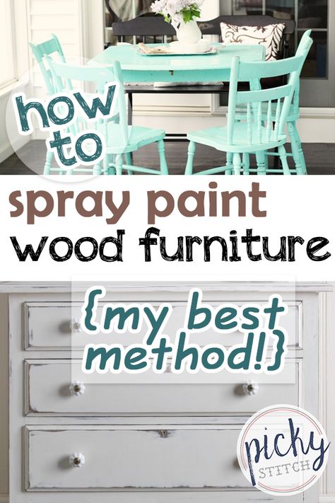 Spray Painting Wood Furniture, Paint Wood Furniture, Spray Paint Wood, How To Spray Paint, Painted Kitchen Tables, Spray Paint Furniture, Spray Paint Projects, Painting Wooden Furniture, Diy Spray Paint