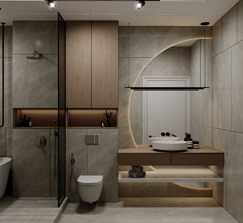 Cabinet To Ceiling, Drawer Under Sink, Bathroom Luxury Design, Toilet Design Modern, Toilet Mirror, Above Toilet, Dining Room Design Luxury, New Bathroom Designs, Small Bathroom Interior