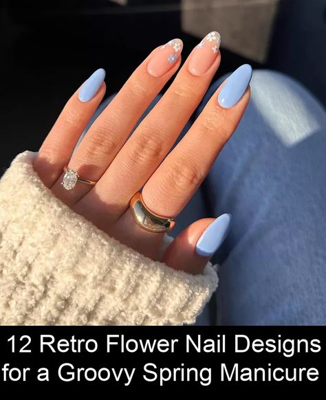 If you need a little joy this season, the return of groovy '70s vibes via retro flower nail art may be just the thing. Ahead, see 12 of our favorite designs. Blue Nail, Spring Manicure, Groovy 70s, 70s Vibes, Flower Nail Designs, Blue Nail Designs, Flower Nail, Flower Nail Art, Retro Flowers