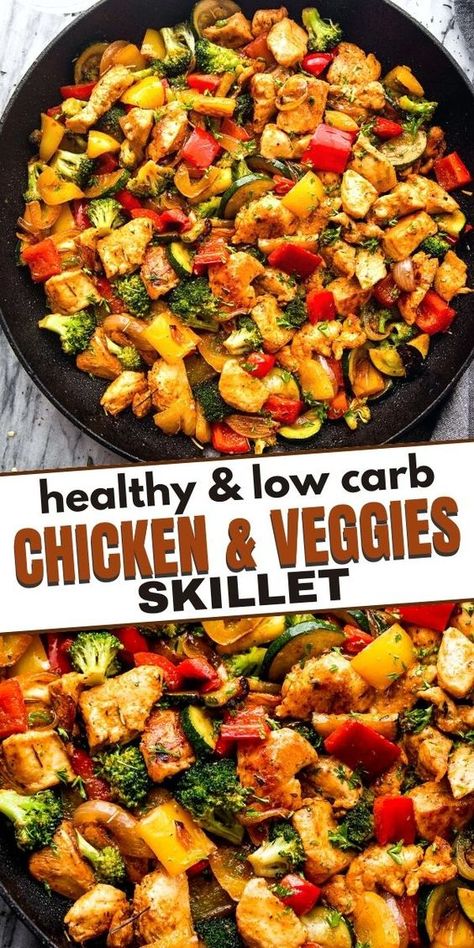 Chicken And Veggies Skillet, Cholesterol Friendly Recipes, Chicken And Veggies, Healthy Low Carb, Health Dinner, Health Dinner Recipes, Low Carb Chicken, Low Carb Dinner, Heart Healthy Recipes