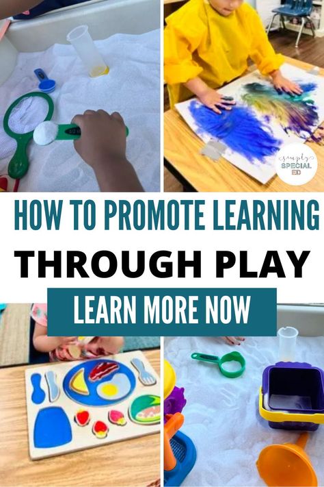 Are you an Early Childhood Teacher or Preschool Special Education Teacher? Maybe a parent looking for play based ideas? Well, look no further! Promoting learning through play is an effective and enjoyable way to enhance educational experiences. Here are ten strategies to encourage learning through play with your early elementary students. I share how to incorporate sensory play, pretend play, learning centers and more. Find the best play based learning activities today! Learning Through Play 1st Grade, Early Childhood Special Education Ideas, Play Based Learning Activities Preschool, Learning Through Play Activities, Play Based Learning Preschool, Play Based Learning Kindergarten, Play Based Preschool, Project Based Learning Kindergarten, Sensory Classroom