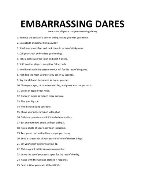 Embarrassing Dares, Dare Ideas, Funny Truth Or Dare, Funny Dares, Good Truth Or Dares, Fun Dares, Funny Party Games, Truth Or Dare Questions, Dare Questions