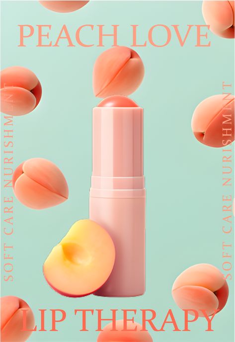 Peach lip balm poster design. by Isbah noor Lip Balm Branding Design, Beauty Poster Design Ideas, Cosmetic Design Poster, Skincare Poster Design Ideas, Cosmetics Advertising Design, Makeup Design Poster, Cosmetic Poster Design Advertising, Make Up Poster Design, Cosmetic Ads Design