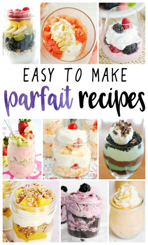 Looking for a sweet treat for yourself or the whole family? Parfaits are the perfect dessert! It's versatile, easy to make, and will be a hit with everyone. We've gathered some of the tastiest looking Parfait Recipes for you. Be sure to grab a pen and a piece of paper to start your ingredient list! Easy Yogurt Parfait Cups, Easy Dessert Parfait Recipes, Make Ahead Yogurt Parfait For A Crowd, White Chocolate Parfait, Mini Parfait Recipes, Dessert Parfait Ideas, Easter Parfait Dessert Recipes, Parfet Dessert, Individual Parfait Cups