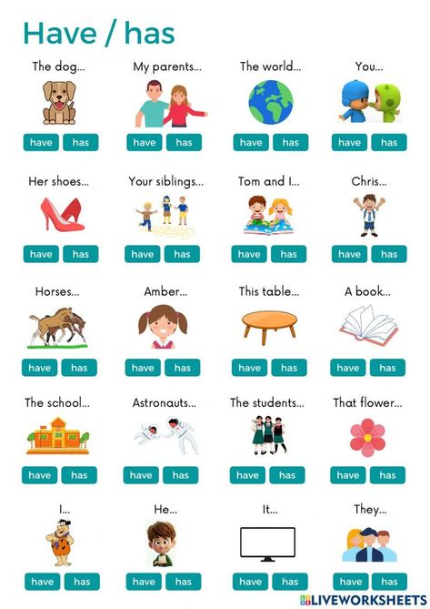 Esl Activities Grade 1, English For Bignners, Have Has Exercises English, Have And Has Activities, Elementary English Worksheets, Use Of Has And Have For Grade 1, Elementary English Activities, Has And Have Worksheets For Grade 1, Has And Have